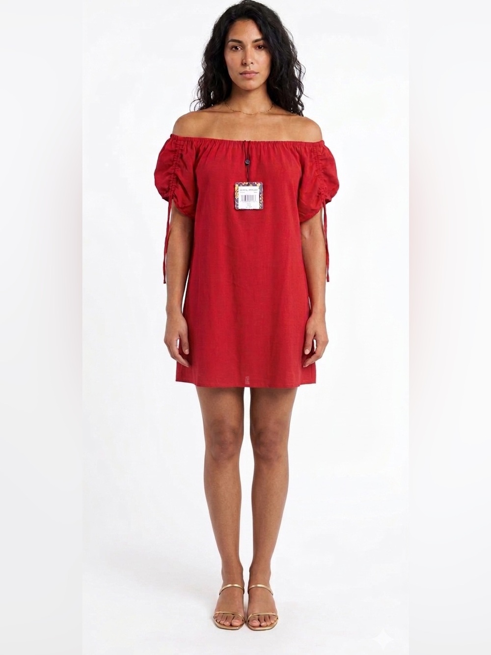 Alex & Parker Red Off-the-Shoulder Short Sleeve Dress New With Tags Size S